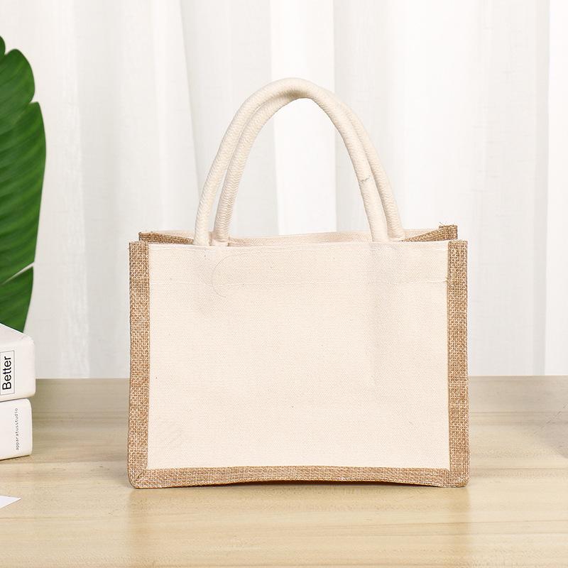 Eco Friendly Reusable Jute Bag Interior Burlap Tote Bags Natural Linen Bags with Soft Cotton Handles and Laminated Interior