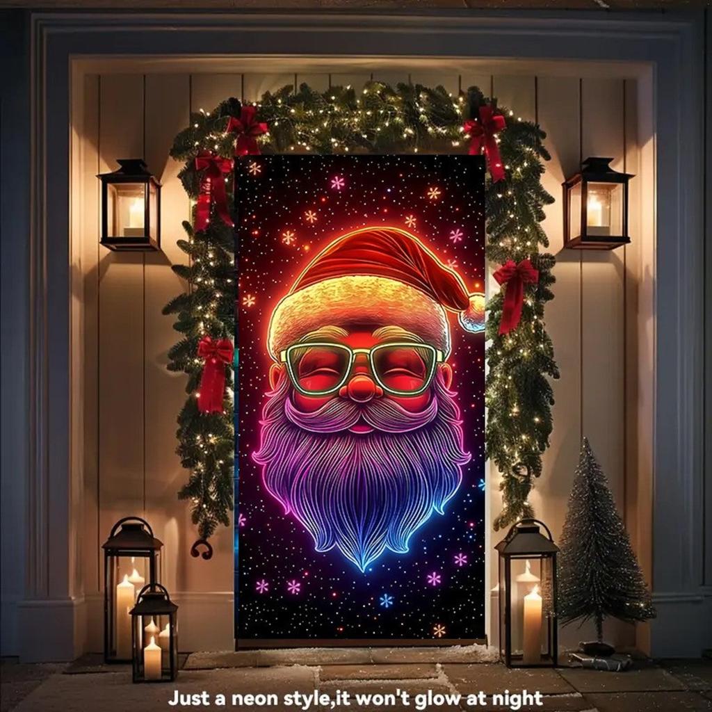 Christmas UV Fluorescent Door Banner/cover Background/holiday Party Decoration/Christmas Decorative Hanging Cloth