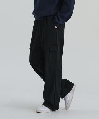 CREEDMENS Soft Brushed String Wide Cargo Pants (Black)
