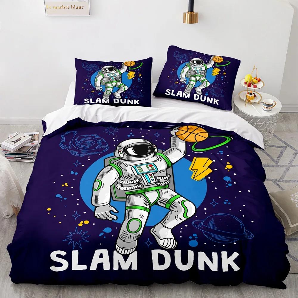3D Astronaut King Queen Duvet Cover Cartoon Galaxy Universe Bedding Set for Boys Girls Outer Space Soft 2/3pcs Quilt Cover