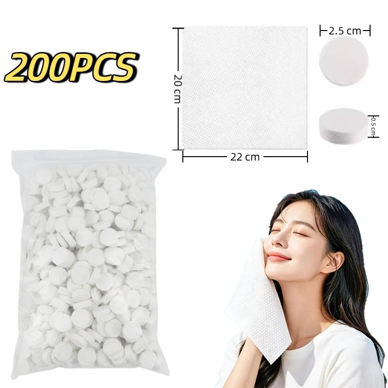 100/200 Pcs Portable Camping Compressed Towels Absorbent Face Wash Towels Travel Size Tactical Camping Supplies Disposable
