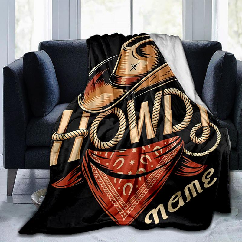 1PC Custom Name Cowboy Style Illustration Outdooor Flannel Blankets Throw Blanket All-Season Throw Gift Bedspread for Couch, Bed, Camping Holiday Birt