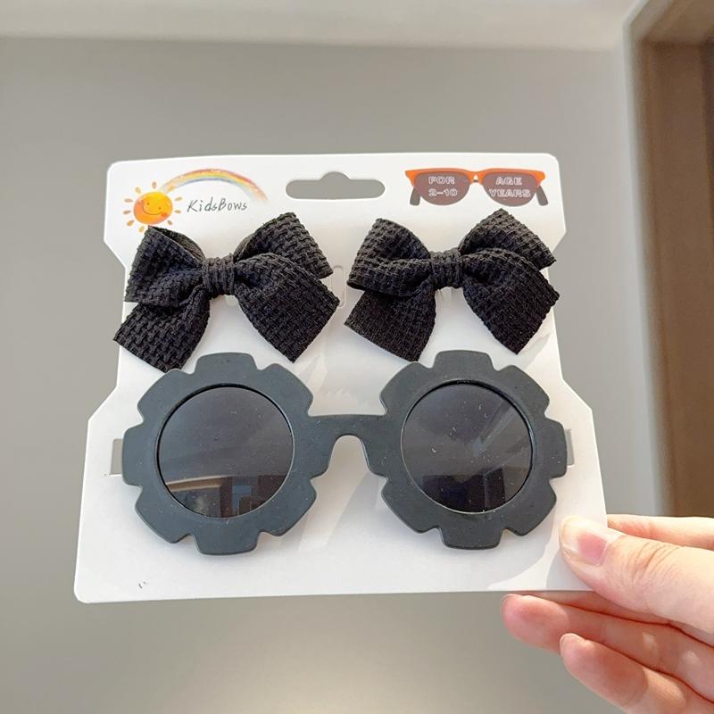1 Zestaw Nakrycie Głowy dla Dzieci Okulary Jednolite Miękkie Kokardy Opaski Dziewczynki Koronkowa Spinka Retro Opaski Okulary Przeciwsłoneczne Zestawy Gumek do Włosów dla Dzieci