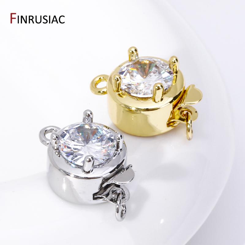 18K Gold Plated Inlaid Zircon Round Insert Clasps Pearl Clasp Connector For DIY Bracelet Necklace Making Findings