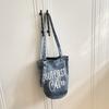 New Korean Style Casual Printed Washed Denim Shoulder Bag Simple Letters Bucket Crossbody Bag Fashi and Versatile Commute Bag