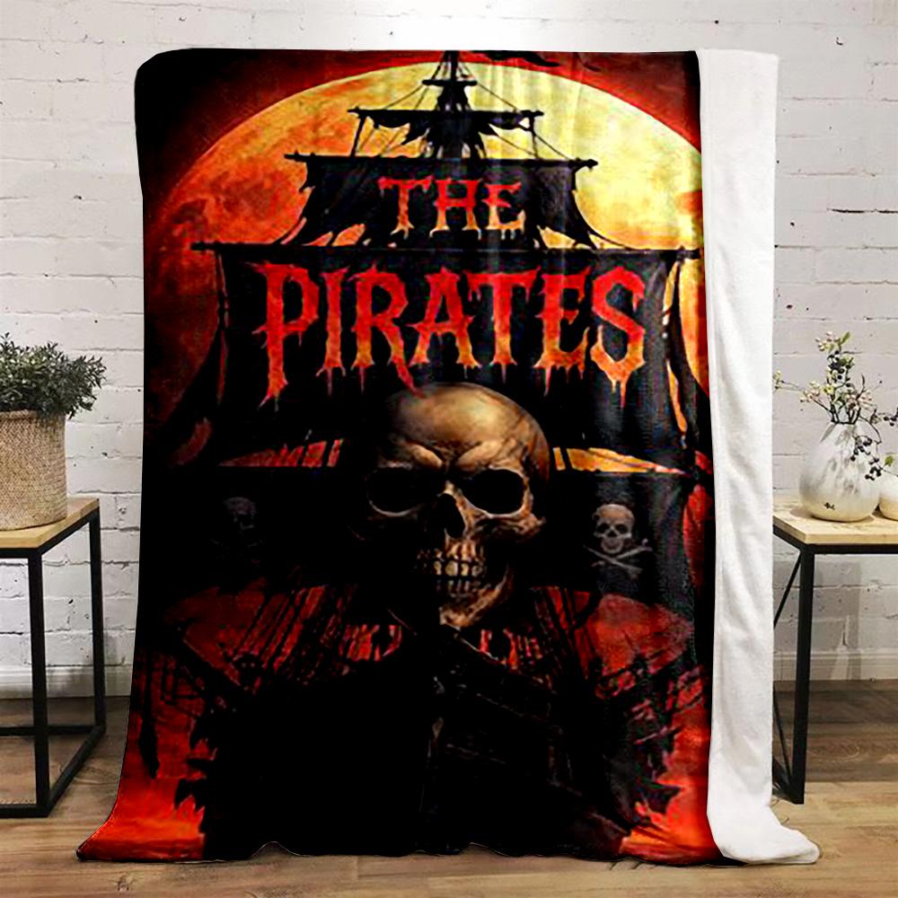 Pirate Ship with Skull Design Printed Flannel Blanket for Bedroom, Living Room, Sofa, and Nap