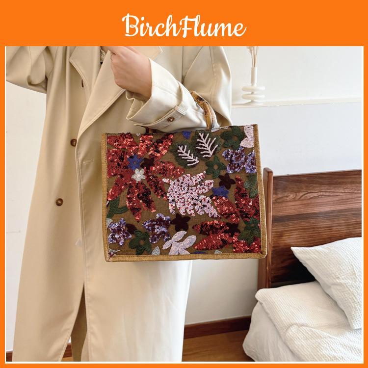 Pvc Sequin Embroidery Tote Bag With Zipper Closure For Casual Travel And Shopping