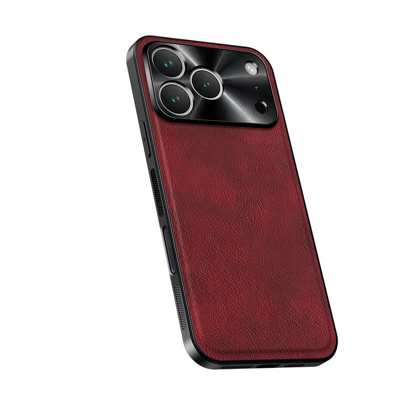 Applicable to iPhone17ProMax metal lens magnetic suction mobile phone case leather pattern Apple 16Pro anti-drop protective case