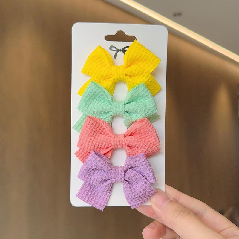 4PCS Soft Cotton Bow Hairpin Girl Sweet Plaid Design Hairpin Color Block Delicate Hairgripe Barrettes Kawaii Child Accessories
