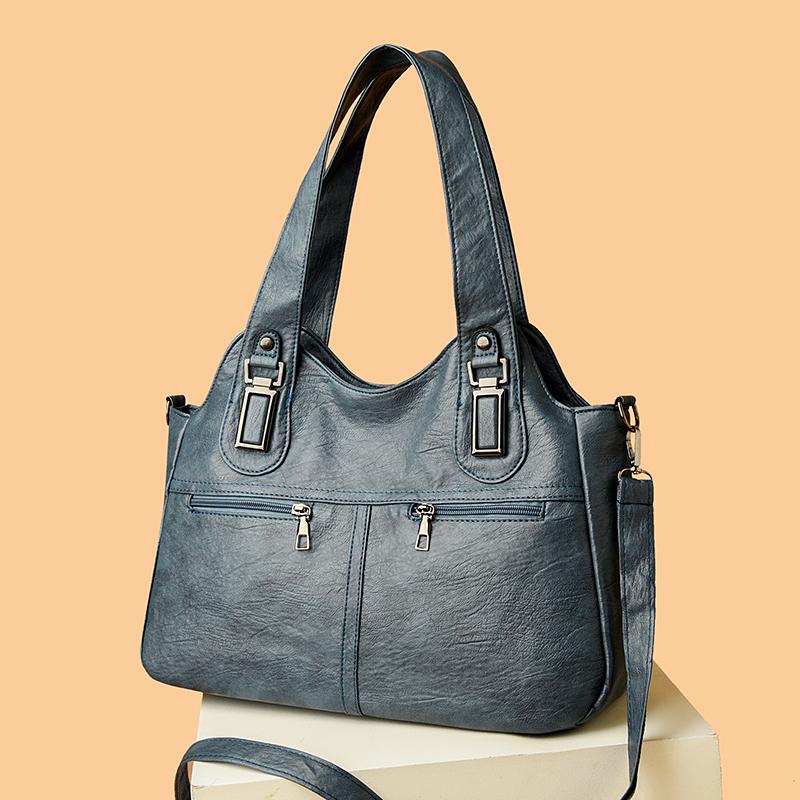 Women's Bag Lightweight Stitching Soft Leather Tote Bag Large Capacity Mother Bag