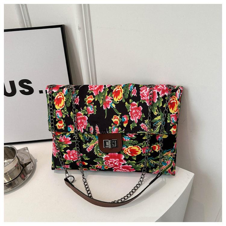 

Northeast Big Flower Fashion Trendy Chain 2024 Early Spring New Style Street Style Nylon Underarm Bag For Women чёрный