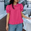 VONDA Women Lapel Neck Blouse Short Sleeve Ruffled Casual Summer Tops