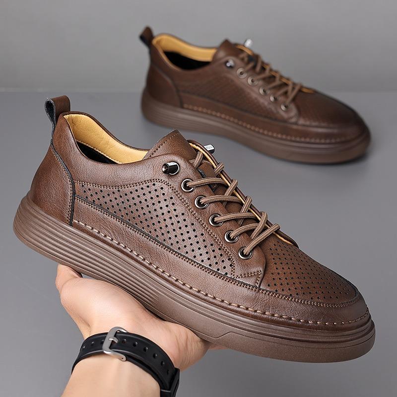 Fashion Luxury Leather Hollow Thick Soled Men's Sneakers Designer Soft Soled Lightweight Board Shoes Male Fashion Casual Man Dress Shoes