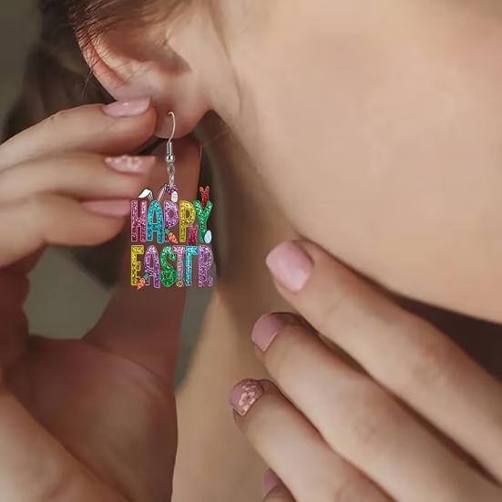 1 Par de Pendientes de Gancho Acrílico Plano 2D Coloridos con Colgante de Letra Inglesa Pendientes Colgantes Accesorios de Joyería Ligeros