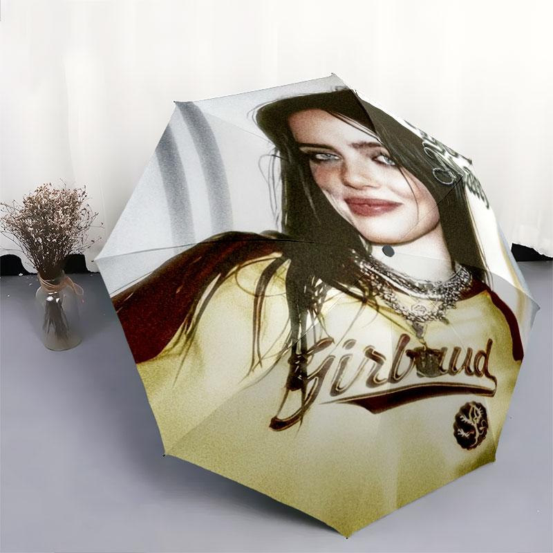 1 PC Automatic Folding Umbrella - Billie Eilish Custom Name Pattern, Portable & Foldable Design with 8 Ribs, Christmas Birthday Gifts