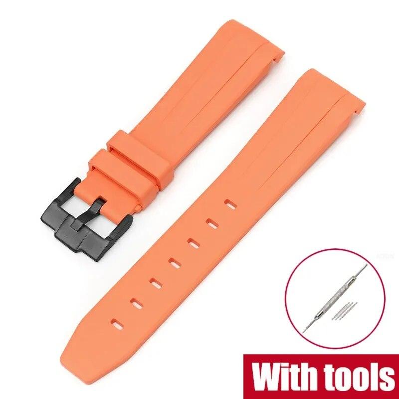 20mm Fluoro Rubber Strap for Rolex Daytona Curved End Sport Waterproof FKM Watch Band for Omega X Swatch Moonswatch with Tools
