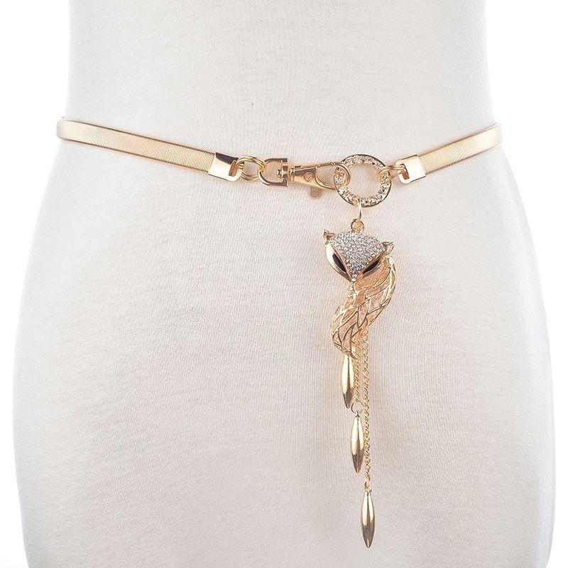 Elegant Metal Spring Waist Chain With Sparkling Fox Pendant For Women Fashion Accessories