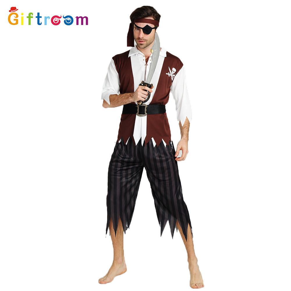 Quality Polyester Fabric Pirate Costume With Beard And Belt For Mens Celebrations Halloween