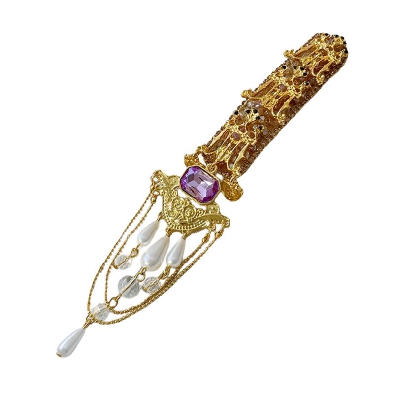 

Handmade Golden Fringe Headdress Fashion Tassels and Faux Pearls Hair Clip Hair Accessory for Elegant and Stylish Women 1