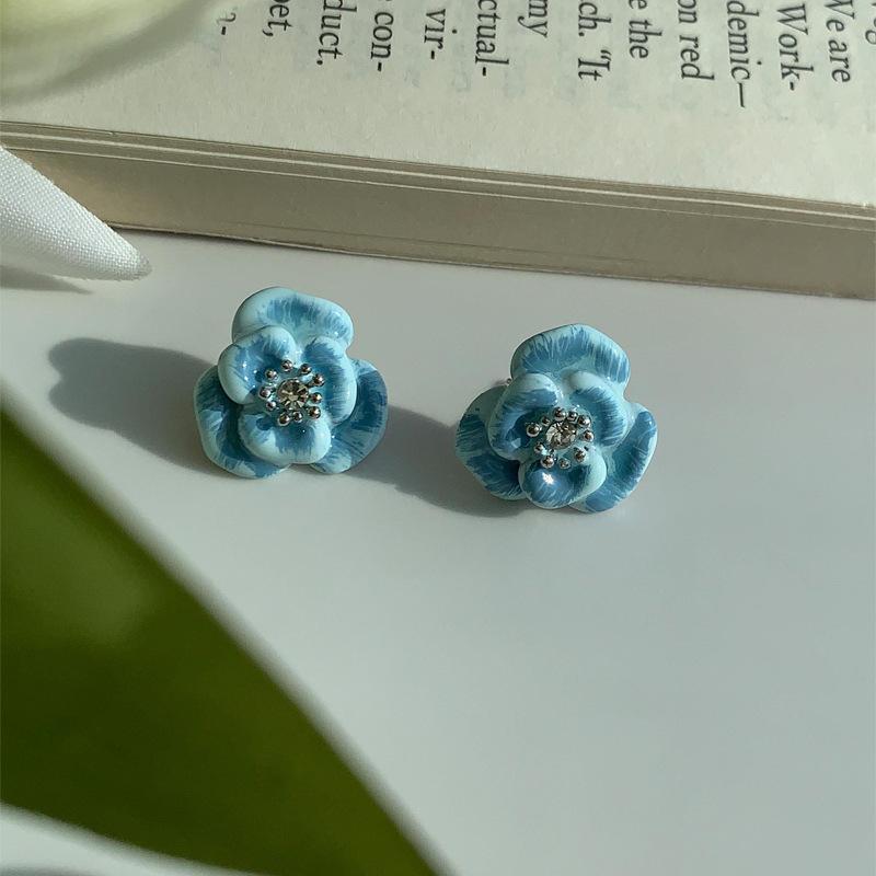 Silver needle zir*****il drop smudged flower earrings simple and versatile niche earrings fashion personality high sense earrings women