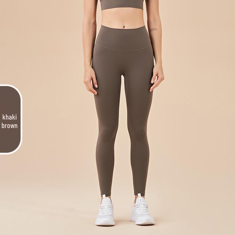 Pantaloni da Yoga da Donna a Vita Alta, Effetto Solleva Glutei Color Pesca - Senza Cuciture Visibili, Sensazione Nuda