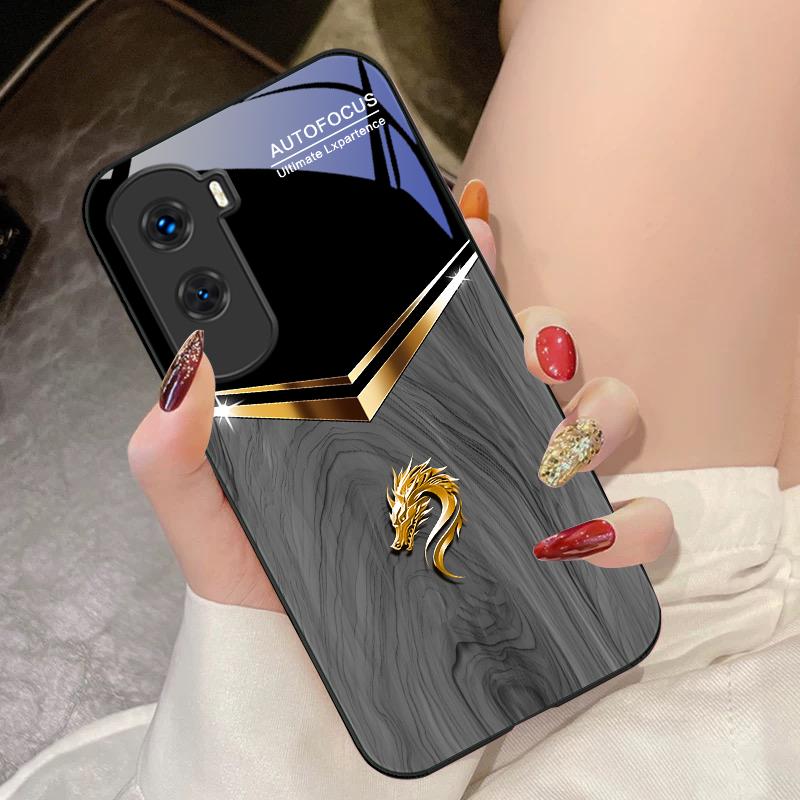 V-shaped Dragon Head For Honor 200 90 8X 9X Pro Lite P50 P40 Nova 10 11i P60 Magic4 6 Mate 20 50 Tempered Glass Phone Case