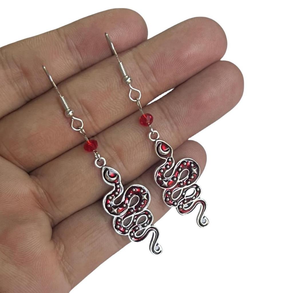 Vintage Gothic Snake Star Moon Earrings, Statement Drop Earrings Jewelry