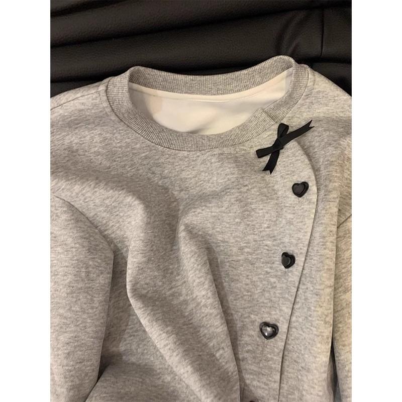 Wind Round Neck Long-sleeved Sweater Women's Thin Loose Button Short Cardigan Top