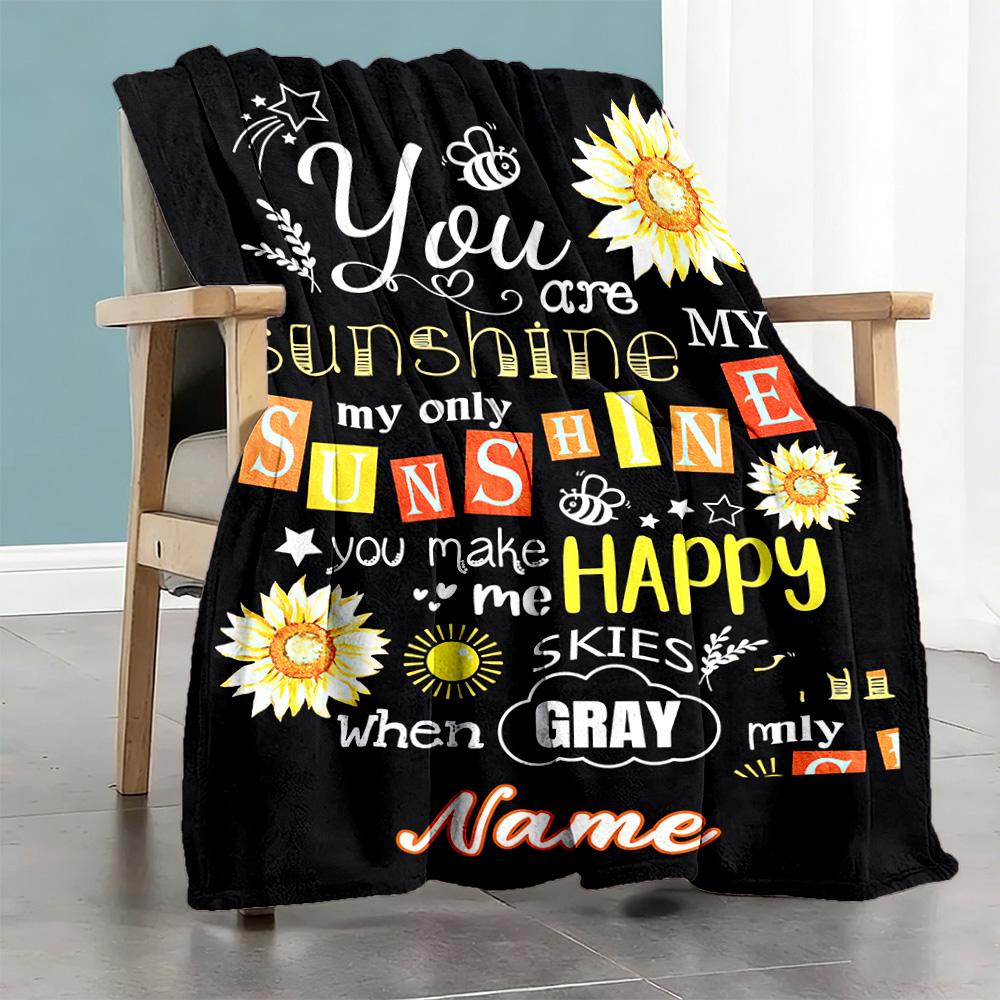 Yellow Sunflower222 Personalized Text Blanket Cozy Personalized Blanket Comfortable Great for Bed Sofa Office Chair Living Room