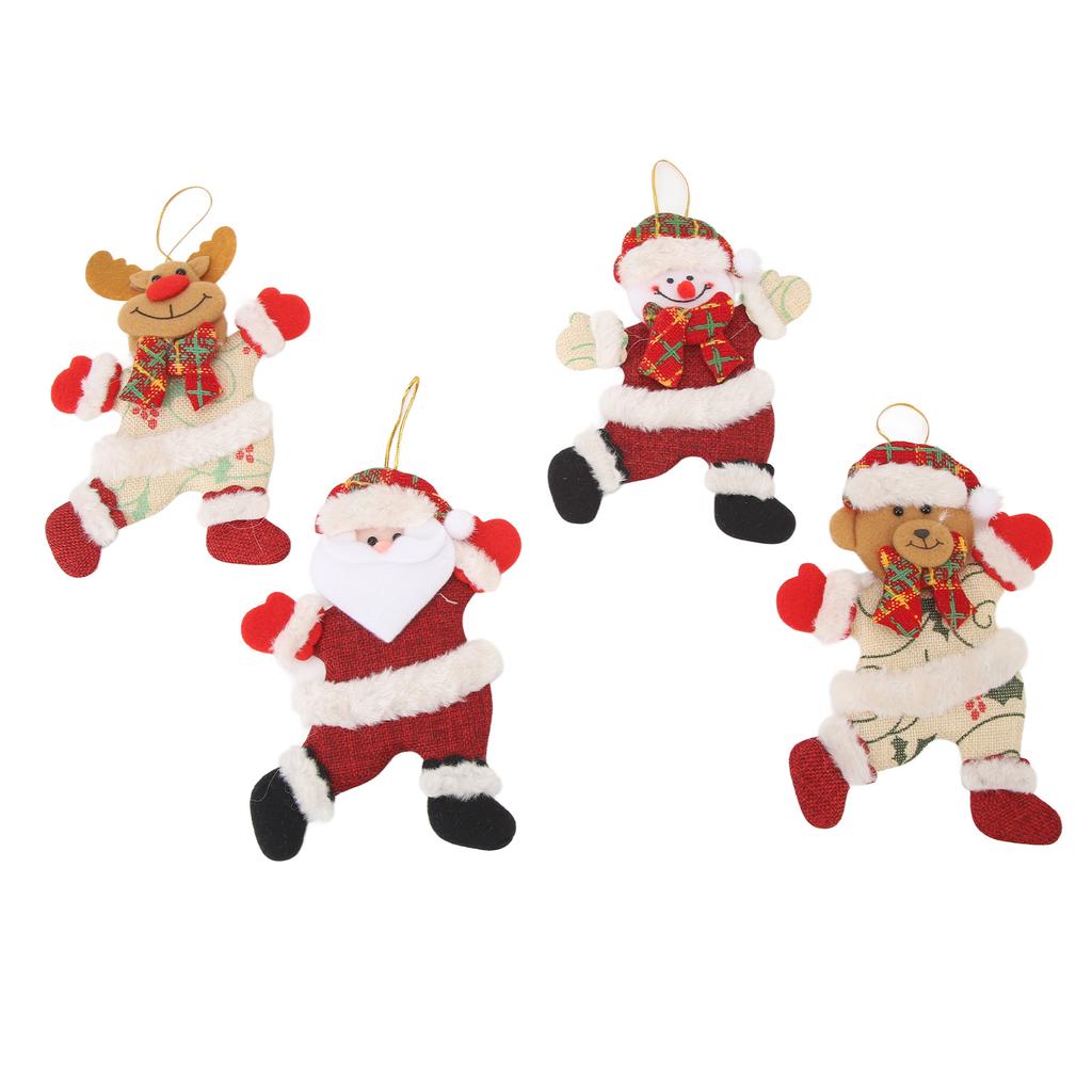 4PCS Adornos para Árbol de Navidad Tela de Algodón Colgante de Muñeca Linda Decoraciones Colgantes de Navidad para Niños