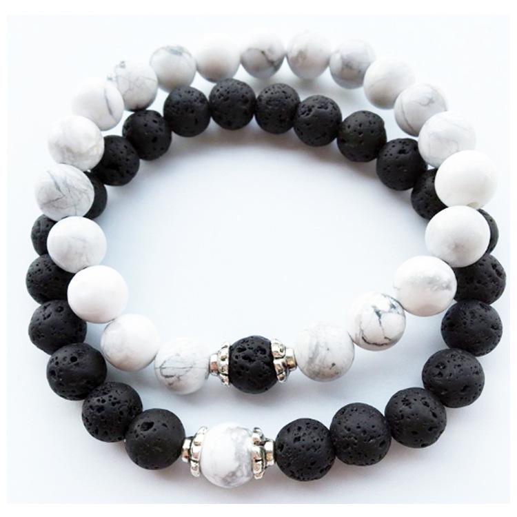 Couple's Frosted Pine Heart Magnet Bead Bracelet Set for Women - Trendy Niche Design