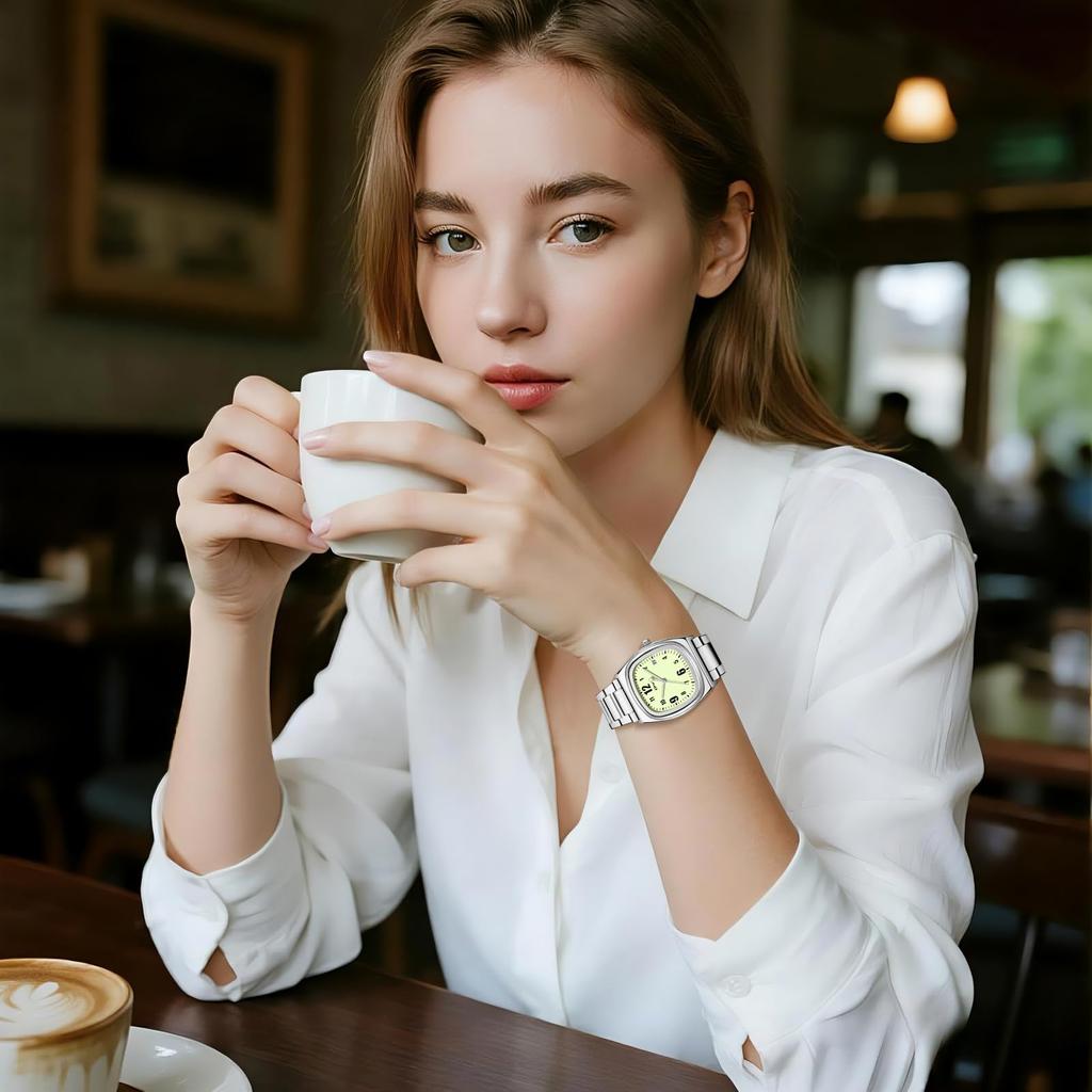 Square stainless steel watch for women small size waterproof rainproof daily water resistant with calendar date display mini size convenient classic