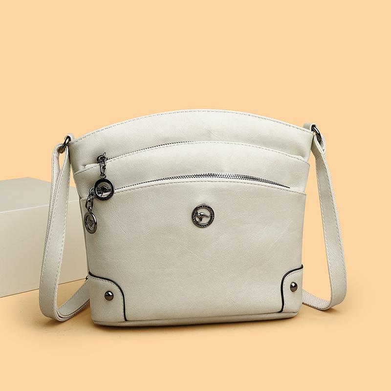 Textured soft leather messenger bag women's new simple three-layer large-capacity shoulder bag