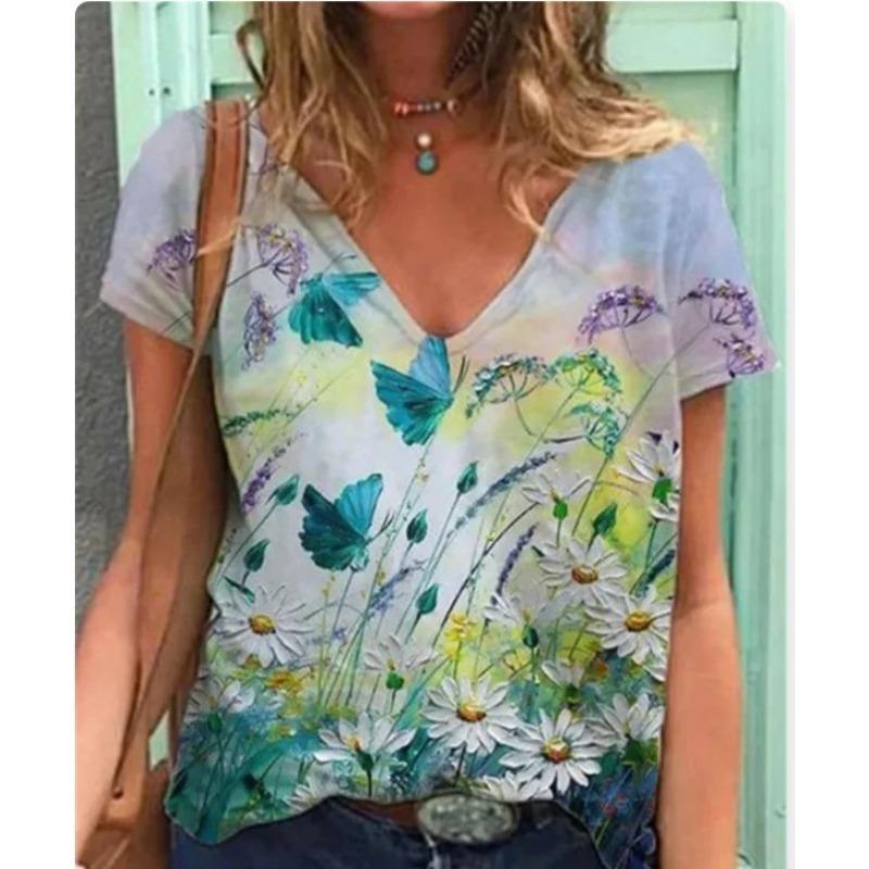 

Женская футболка с цветочным принтом, летняя женская новая мода с 3D-принтом XXS