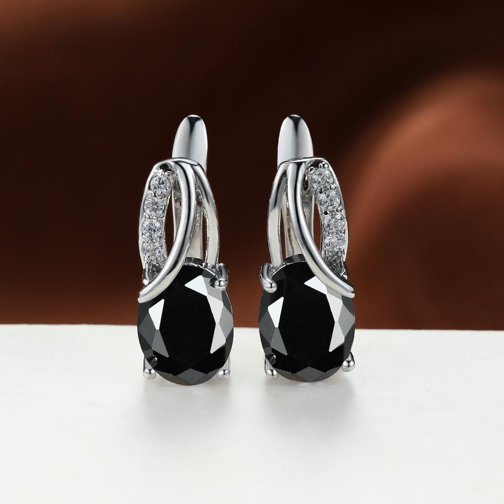 Popular Champagne Gold Oval Navy Blue Earrings for Women Simple and Personalized Temperament