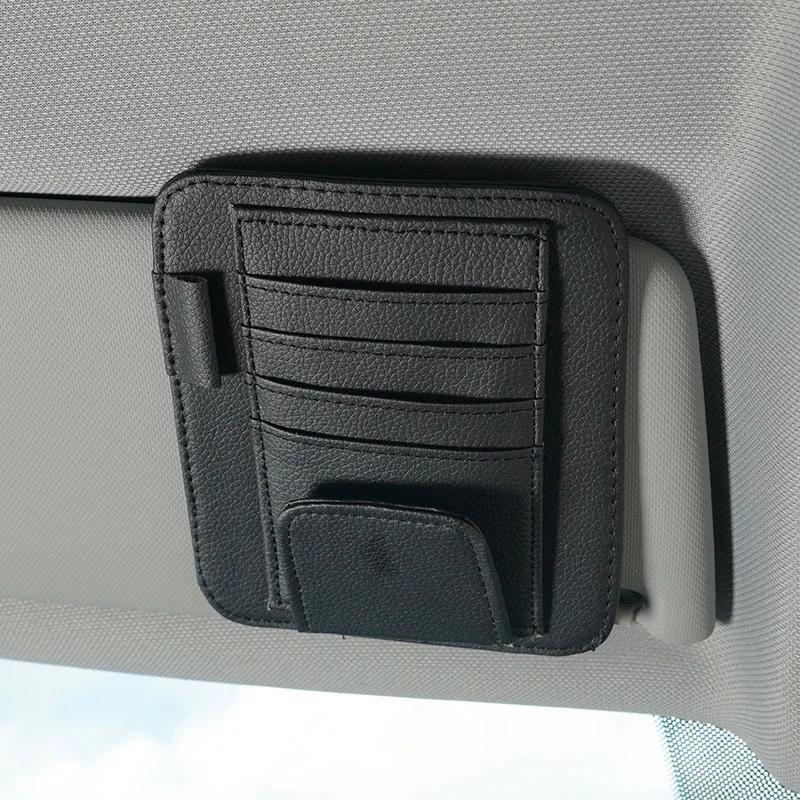 Car Sun Visor Organizer Multi-Pocket Business Card Storage Management Sunglasses Holder Visor Accessories Auto Interior