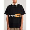 Oversized T Shirt Black Free Hug Graphic Print Casual Streetwear Fashion Unisex Top for Everyday Wear and Outings