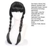 Women Black Double Braided Wig with Bangs Fluffy Natural Silky High Temperature Fiber Girls Long Dual Braids Synthetic Hair