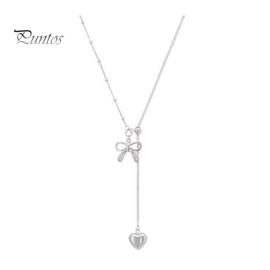 

Ожерелье с бантом, серебряное ожерелье с кулоном в форме сердца, женское простое ювелирное украшение, подарок для свиданий, повседневной одежды, банкета, работы, вечеринки серебряный
