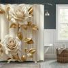 Luxus Rose Gold Duschvorhang Weiße Blumen Goldene Blätter Elegantes Design Wasserdichtes Gewebe Moderne Badezimmerdekoration