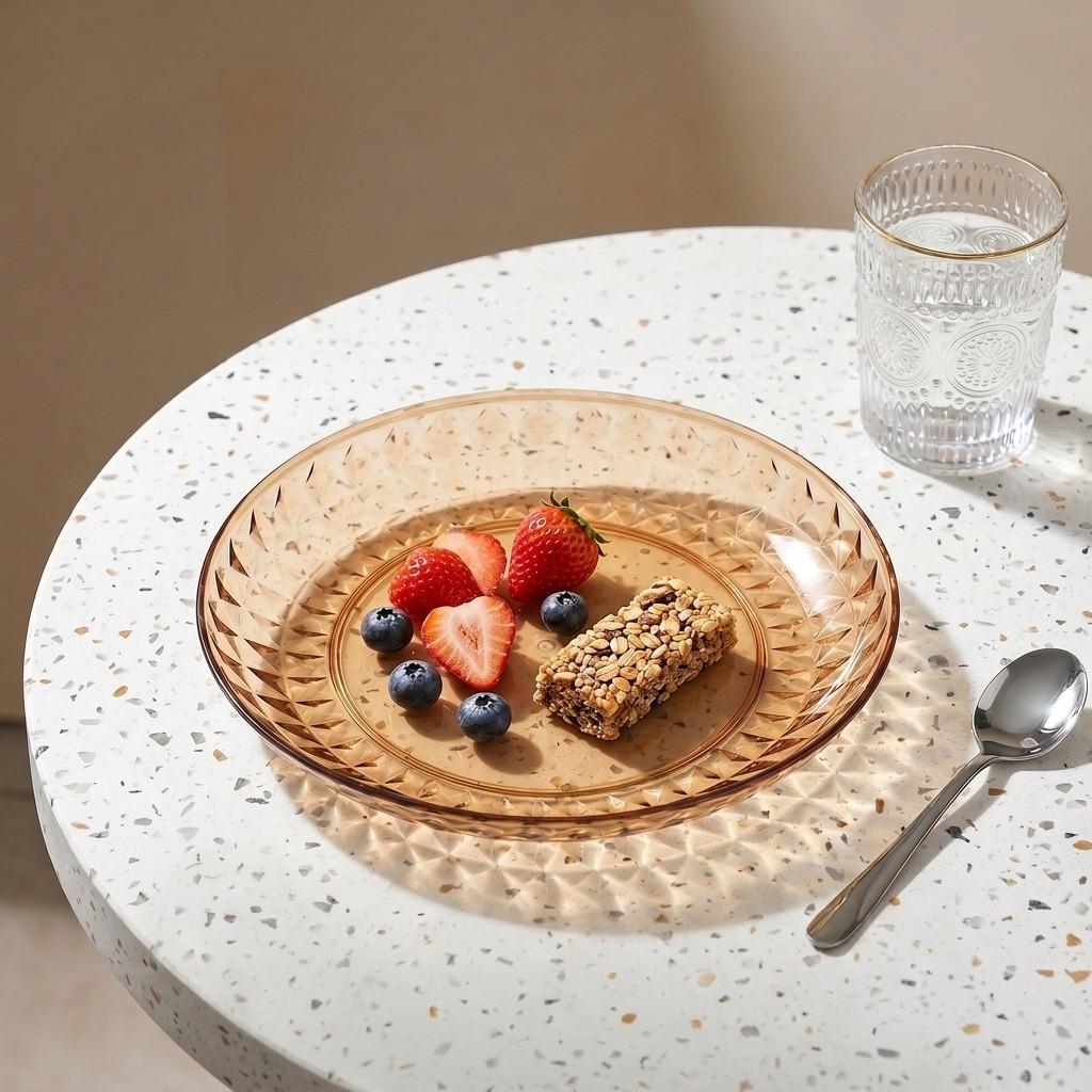 Reusable Plastic Plates Amber PET Dessert Appetizer Serving Dishes Kitchen Tableware Stackable Snack Food Fruit Platter Picnic