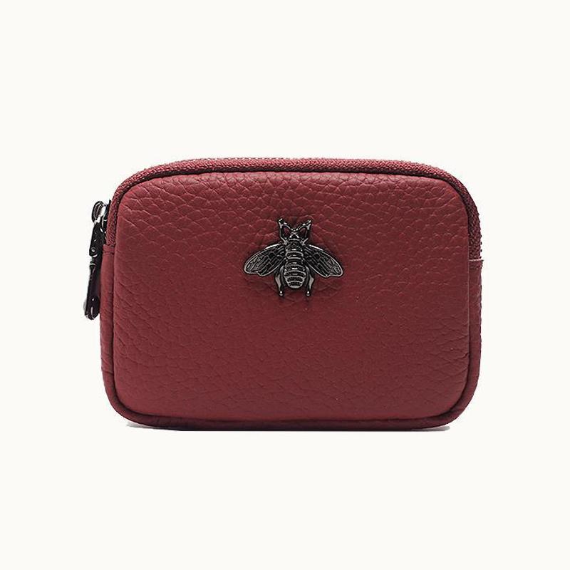 Mode äkta läder Kvinnor Mynt Plånbok Dubbel Dragkedja Liten Plånbok