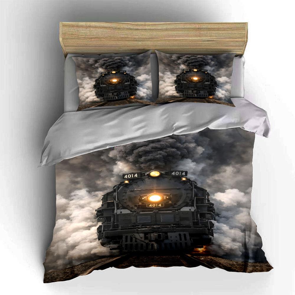 Steam Train with Smoke 4014 Bedding Duvet Cover Set (1*Duvet Cover 2*Pillowcases, without duvet insert)