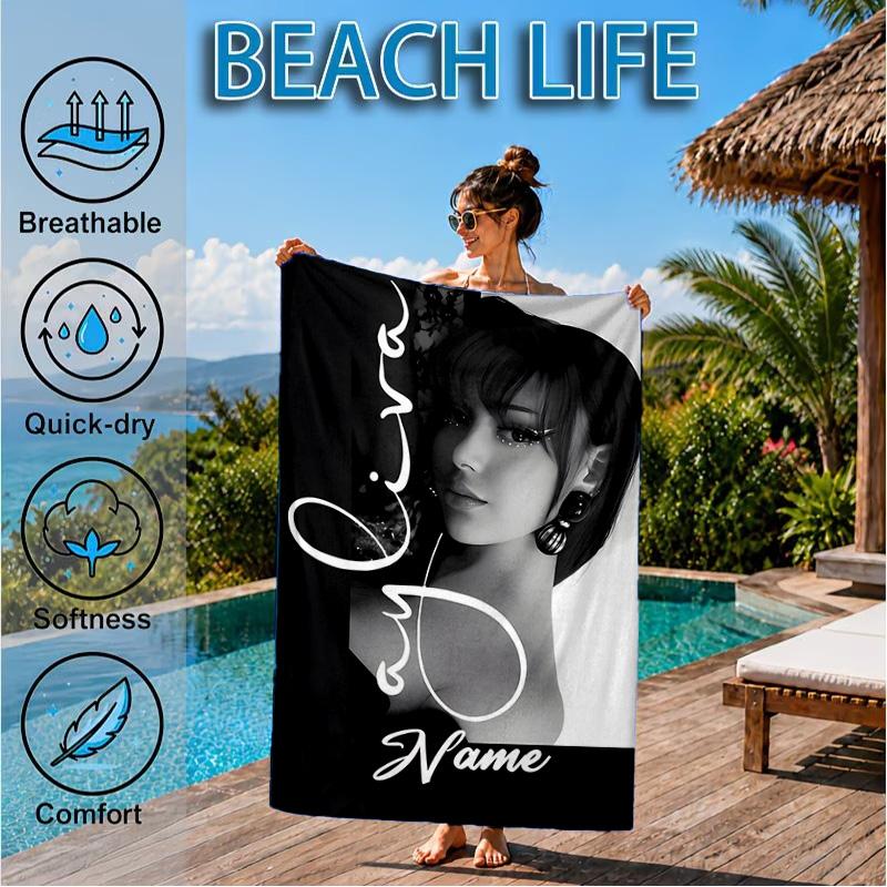Custom Name Fashionable Ayli-va Heart In Space Adventure Microfiber Beach Towel, Lightweight for Summer Travel, Swimming Pool Fan Gift