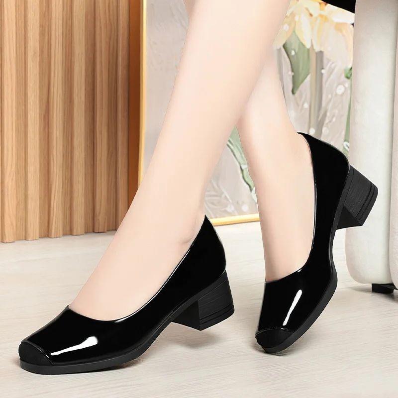 Mote 2024 Mary Jane Sko Dame Mykt Skinn Firkantet Tå Metallspenne Stropp Søt Dame Slip On Flats Retro Britisk Stil Svart Elegant