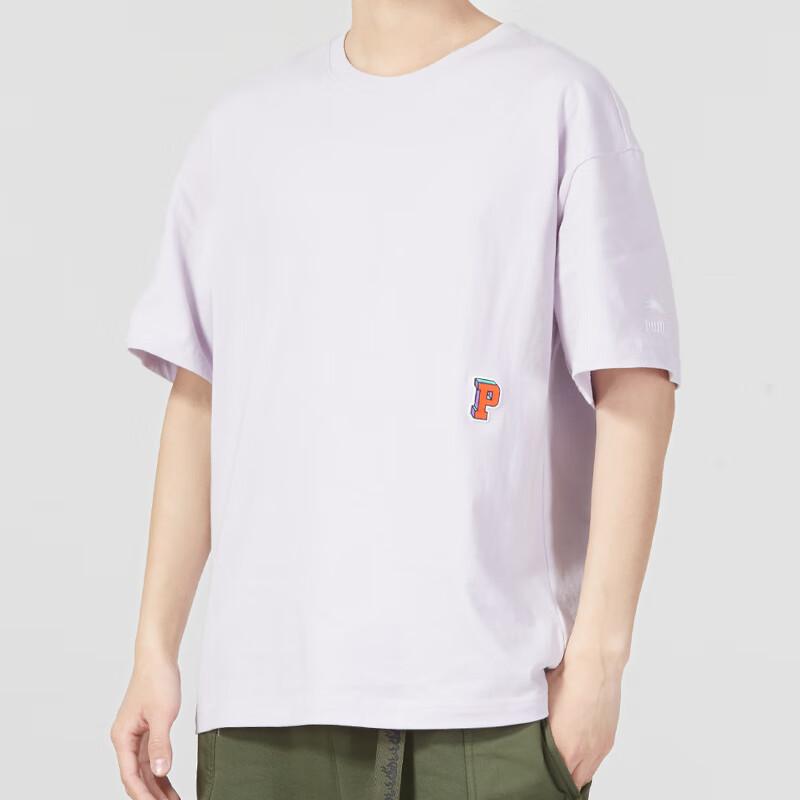 Puma Back Logo Print Crew Neck Short Sleeve T-Shirt Unisex Tops Lavender 623249-17
