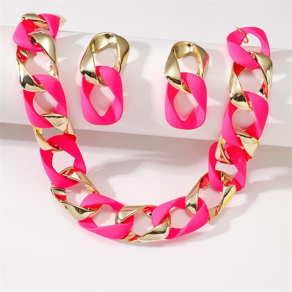 Women Colorful Earrings and Necklace Set Geometric Hip Hop Women Neck Jewelry Daily Wear Jewelry Set for Any Occasion