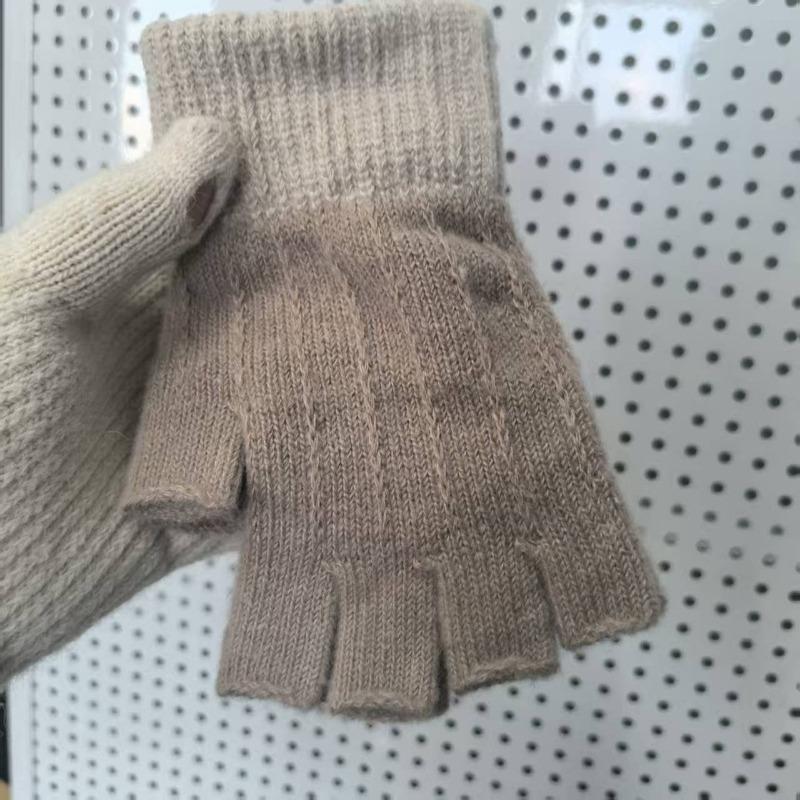 Half-finger Gloves Winter Girls Cute Bare-finger Wool Plush Warm and Cold-proof Student Writing Gloves