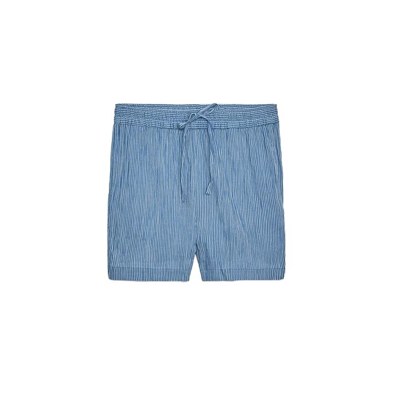 

Cotton Blend Lapel Long sleeve Stripe Long Shirt 3796089 Stripe Mid Waist Casual Shorts 3766089 Blue pants XS