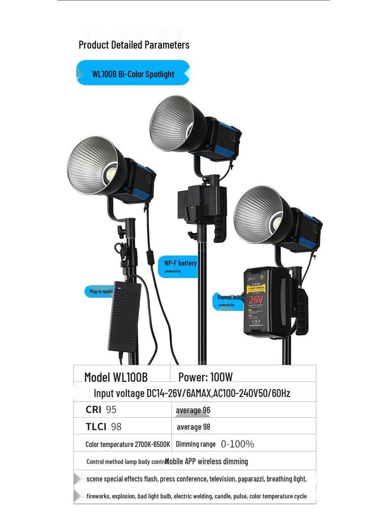 100W Portable COB Handheld Outdoor Fill Light for Photography and Video